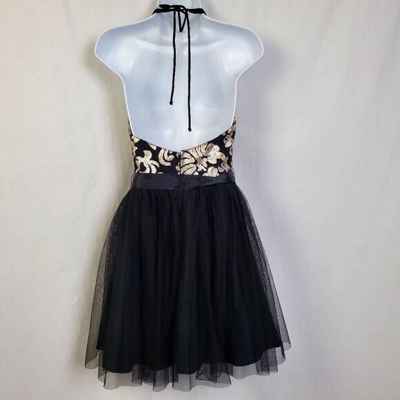 Blondie Nites by Stacy Sklar Size 3 Black & Gold Halter Party Dress Tulle Skirt - Picture 3 of 7
